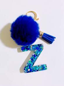 1个字母首字母钥匙扣，可爱毛绒球钥匙圈，可挂在包包、背包、汽车上，是送给女性和女孩的绝佳礼物。这款钥匙扣饰有闪亮的树脂，可用作钱包和手提包的配饰，带有流苏，字母首字母从A到Y。 - 藍色 - 查看 24