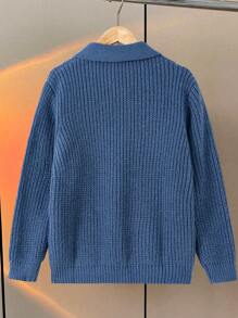 1pc Men & Teenage Boys' Solid Klein Blue Simple Casual Versatile Commute Sweater, Autumn/Winter