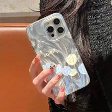 Funda para teléfono con diseño de tulipán, de gasa transparente, compatible con phone 16, 15, 14, 13, 12 Pro, 16, 15, 14 Plus, 13, 12, 11 Pro/X/XS Max. - Plateado - Ver 3