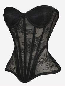 Loungeista 1 chiếc áo ngực bustier lưới thời trang thanh lịch có cúp cho mùa hè - màu đen - Xem 2