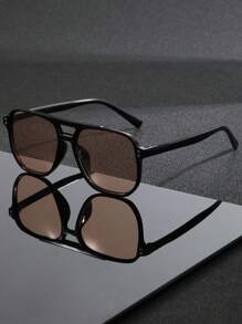 1 Pair Men's Retro Double Bridge Aviator Frame Fashion Glasses, Suitable For Fashion Outfits, Party Decoration, Outdoor Travel, Beach Vacation, Cycling, Driving, Outdoor Sports, Daily Use