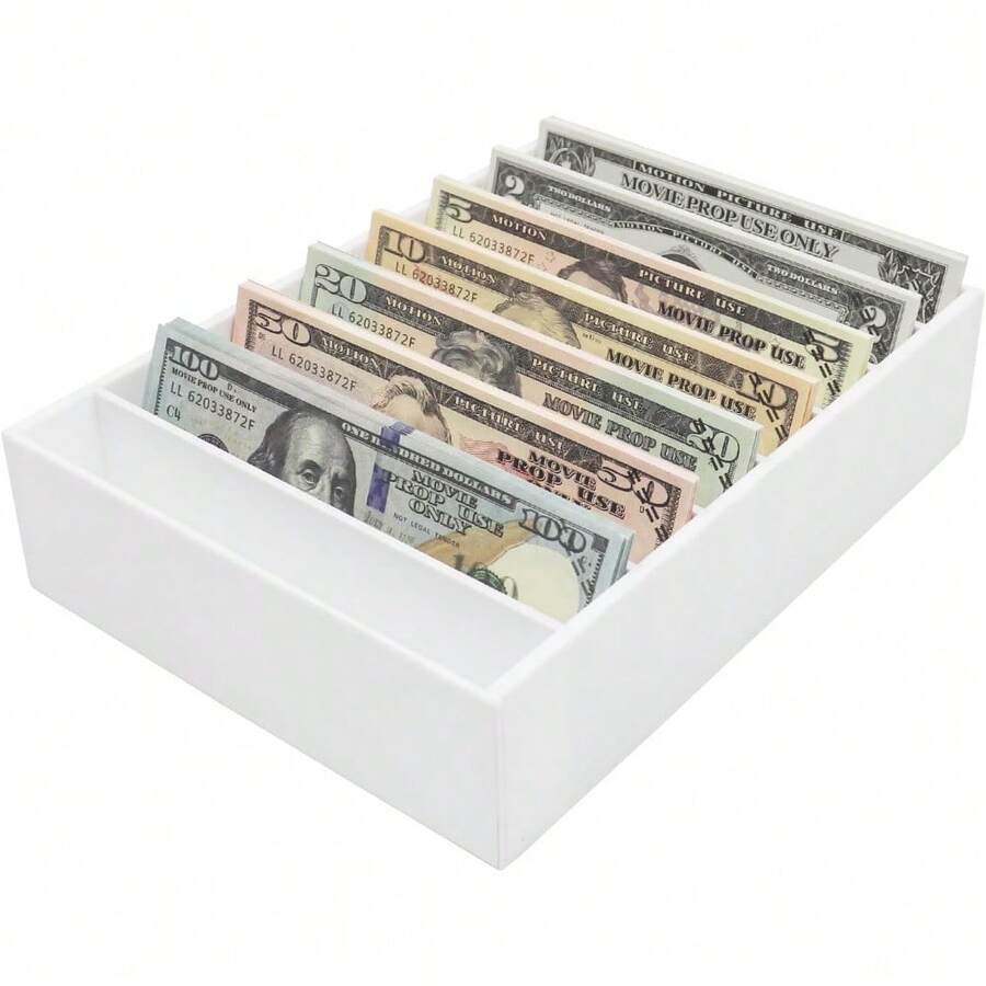 Modular Money Display Tray -  Acrylic Compartmentalized Cash Box For Bills & Vouchers (Point-Of- & Home Budgeting) - White - View 1