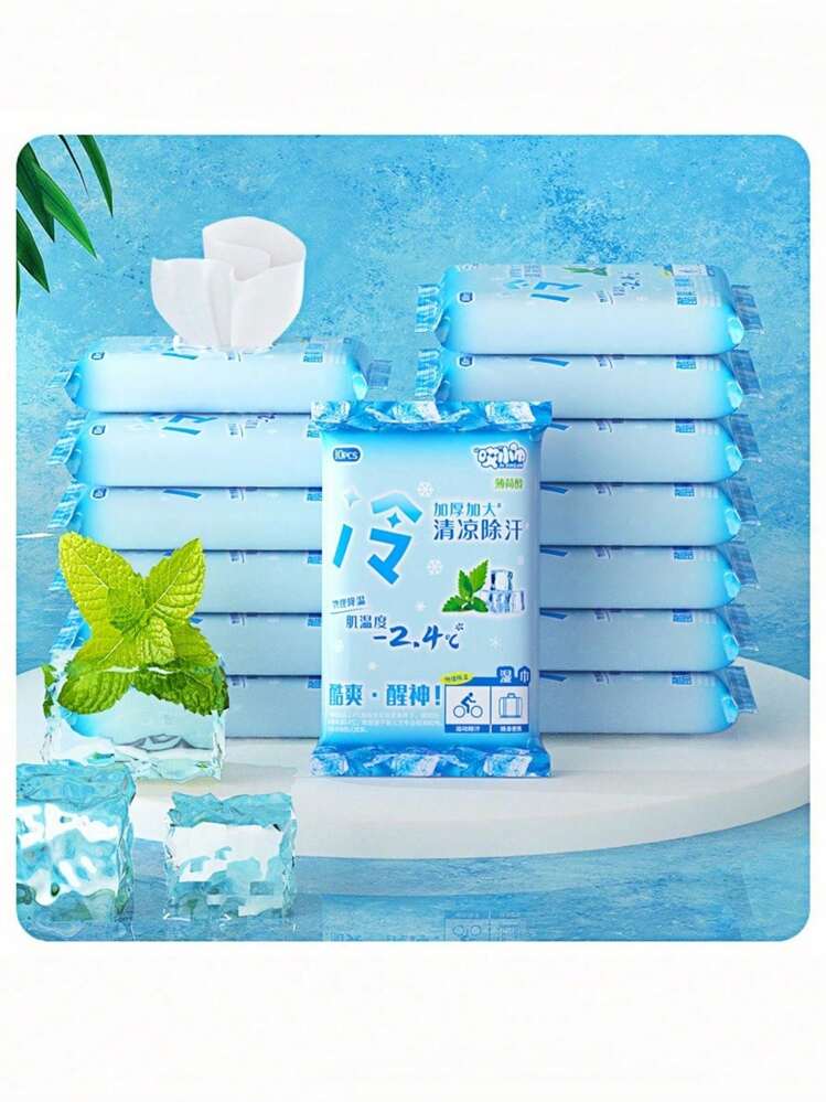 2.4°C Cooling Wet Wipes, Back To School, Travel, Gym Cooling, Oil-Absorbing, Face Refreshing, Portable, Enhanced Cooling Sensation. Refreshing, Sweat-Absorbing, Intense Cooling - 2.4°C Cooling Effect (Lab Tested, Individual Results May Vary), 10 Sheets/Pack - Multicolor - View 4
