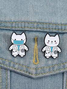 2pcs Cat Doctor Badge, Cute Style, White Coat Stethoscope Double Cat Design, Cat Lover Medical Staff Backpack Healing Decor, Pair