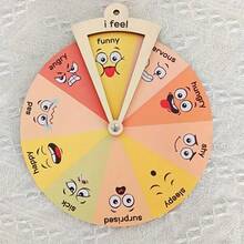 1pc Rustic-Style Wooden Emotion Regulation Dial - Expressive Faces Mood Management Tool & Tabletop Display Plaque - Electricity-Free Decoration For Bedroom/Family Spaces - Seasonal Holiday Decor (Halloween/Thanksgiving/Juneteenth), Mental Wellness Awareness , Therapist Office Sign, Feelings Learning Tool, Conversation Starter Centerpiece