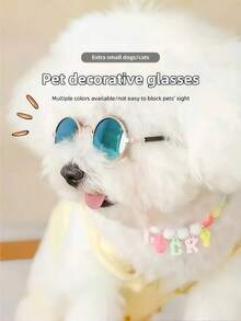 Pet Mini Stylish Sunglasses + Anti-Slip Strap Set, Pet Fashion Accessory, Multi-Color Pet Glasses Suitable For Small/Medium Cats & Dogs, Holiday & Birthday Costume, Photo Prop - Multicolor - View 3