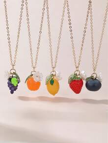 1/5 Stücke modische minimalistische Frucht-Anhänger-Halskette mit Erdbeere, Zitrone, Traube, Orange, Blaubeere, vielseitiges Tages-Accessoire für Frauen