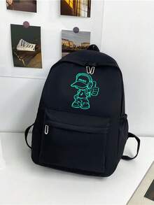 1 pieza Mochila de unicolor y moda, mochila casual de gran capacidad para hombres y mujeres - Negro - Ver 8