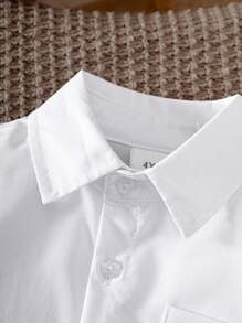 年轻男孩简约经典纯色学院风长袖衬衫 - 白色 - 查看 3