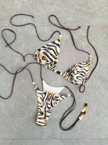 Bikinx 2025年女士假日泳装性感不对称印花比基尼套装，夏季海滩（印花图案可能有所不同） - 彩色 - 查看 1