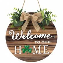 Hatisan Welcome Sign Front Door Decoration, Rustic Round Wood Wreaths Wall Hanging Outdoor, Farmhouse, Porch, Front Door Sign Wreath, For Spring Summer Fall All Seasons Holiday Halloween Christmas - 復古色 - 查看 8