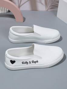 2025 New Versatile Leather Upper Slip-On Casual White Sneakers, Unisex Couple Style Loafers - White - View 2