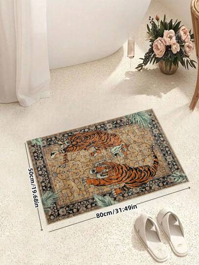 1pc Tiger Area Rugs, Boho Washable Rugs Living Room, Vintage Zachte Dining Room Rug, Non Slip Resistant Large Vloer Tapijt Office Bedroom,Living Room,Entrance Welcome Door Mat, Camel view 3