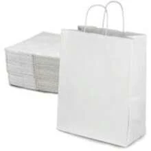 HOT BARGAINS 50 X Brown / White Paper Bags With Round Handles | Takeaway Carriers - White - View 3