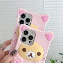 3D Cute Cartoon Bear Phone Case For IPhone 15 - Fashionable And Stylish - Funny Pink Bear Design - Soft TPU Protective Case - Kawaii Silicone Cover For Women, Girls, And S - Hồng - Xem 2