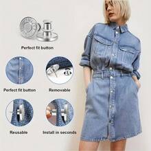 3pcs Snap Tack Buttons For Loose Jeans, No Sewing And No Tools Instant Replacement Adjustable Metal Jeans Buttons, Reusable Jeans Buttons, Random Style Metal Buttons, Unisex, Jeans Buttons, Waist Buttons, Jeans, Pants, Collar Buttons, Valentine's Day, Wedding, Autumn Birthday Decor - Silver - View 4