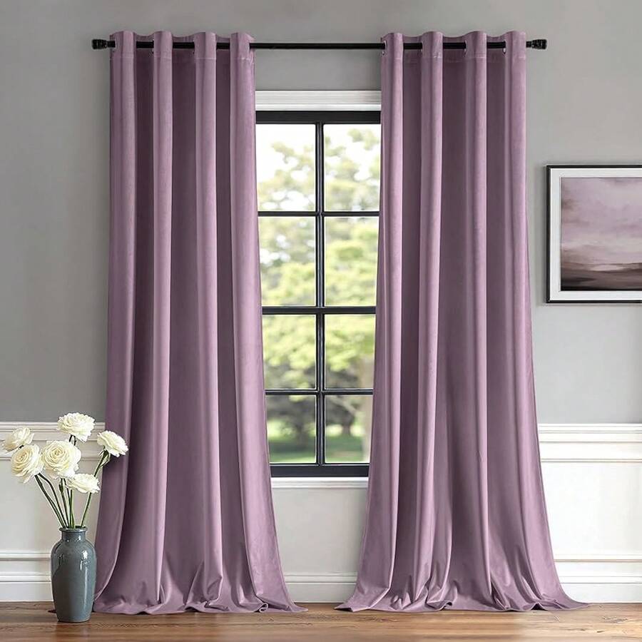 2 Panels Blackout Curtains Solid Soft Grommet Mustard Yellow Thermal Insulated Soundproof Room Darkening Curtains/Drapes/Panels Fall Living Room Bedroom 52 X 90 Inch - 薰衣草 - 查看 1