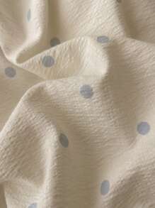 4pcs Bedding Set, Including (1*Duvet Cover + 1*Bed Sheet + 2*Pillowcases, No Filler), Blue & White Polka Dot Pattern, Delicate Print, Machine Washable