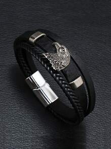 Vòng tay nam - Vòng tay da bện đầu đại bàng cổ điển cá nhân hóa - Vòng tay dây da đơn giản nhiều lớp có khóa từ - Loại bướm - Xem 16