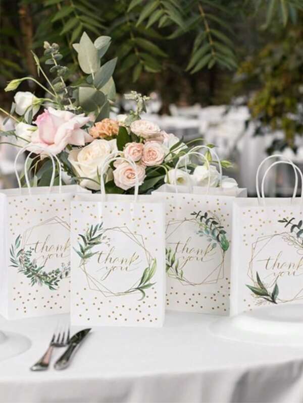 Bolsas de regalo de agradecimiento por la boda con diseño floral y de follaje, bolsas de regalo de papel con asa para fiestas de bodas, despedidas de soltera, cumpleaños y decoraciones