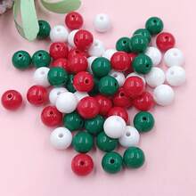 10-100Pcs Christmas Style 8-16mm Acrylic Round Loose Beads DIY Necklace Bracele Jewelry Making Material - 紅色/白色/綠色 - 查看 3