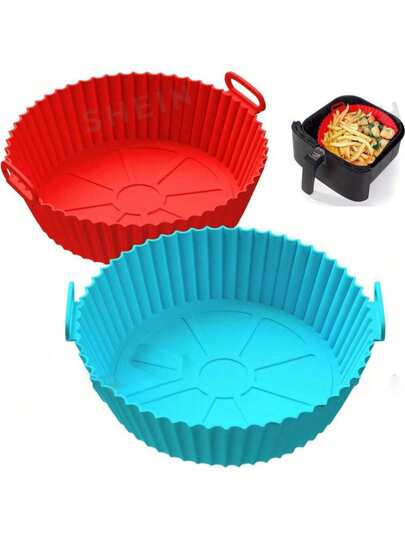 1 Stück Set mit zufälligen Farben, Silikonauskleidung für Heißluftfritteuse für 3-5 QT, feuergefährliches Pergamentpapier-Ersatz, wiederverwendbare Backform Ofenzubehör, rund (oben 8 Zoll, unten 6,75 Zoll)