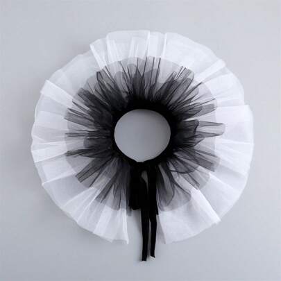 1件装女士夸张小丑褶皱多层网纱假领，适用于连衣裙和圣诞装饰