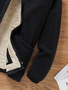 Men's Solid Color Simple Casual Zip-Up Jacket With Thermal Lined For Outdoor, Plush And Thickened Jackets,Men Winter Clothes,With Pockets, Suitable For Boyfriend/Husband Everyday Wear, Autumn/Winter - 黑色 - 查看 6