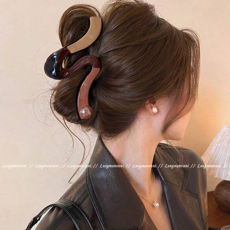 Viral Jumbo Acrylic Hair Claws - Retro Clips With Extra Strong Hold For Thick Hair, Boho Chic Hair Accessories For Bridal & Beach Parties, Durable & Versatile Styling - D - Xem 1