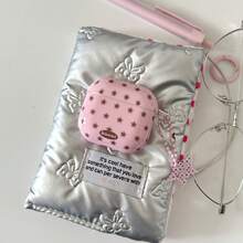 不对称粉色格子蓝星印花耳机套+星星吊坠套装，兼容苹果Pro 2/Pro/4/3/2耳机，时尚女士耳机套，简约艺术设计，使用前请撕掉保护膜 - 粉色 - 查看 6