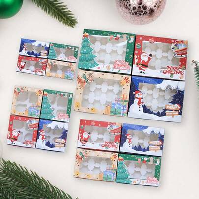 Christmas New 2/4/6/12 Hole Inner Muffin Box Transparent PVC Window Muffin Box Packaging Handheld Box