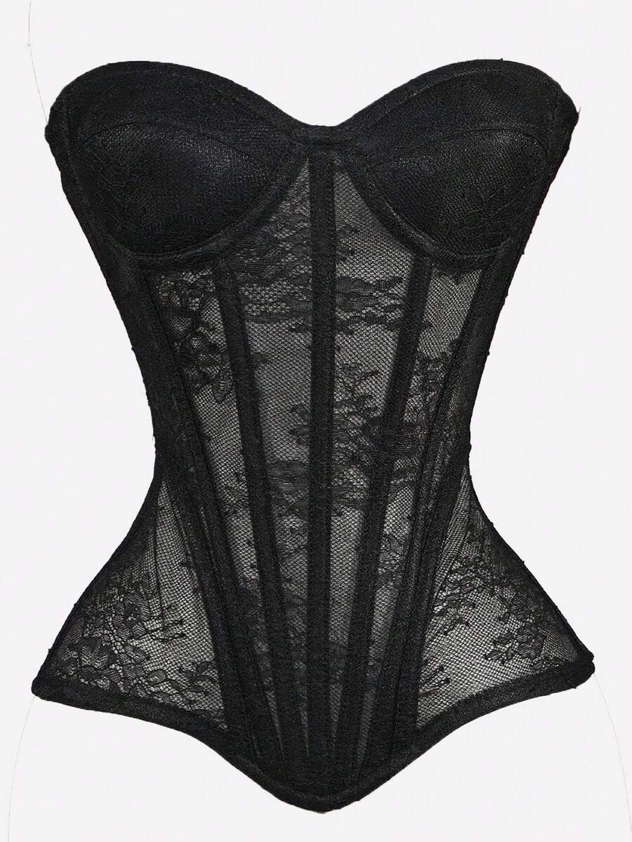 Loungeista 1 chiếc áo ngực bustier lưới thời trang thanh lịch có cúp cho mùa hè - màu đen - Xem 1