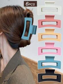 6个装女士多色方形哑光发夹，简约百搭风格，大号发夹，夏季度假配饰，女士发饰。适合日常休闲佩戴和外出。夏季配饰套装，发饰，女士配饰，返校季发饰，沙滩配饰。 - 彩色 - 查看 3