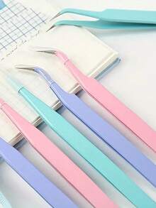 4-Piece Set Of Stainless Steel Tweezers, Jewelry Making Tools, Epoxy Resin Mold Tools, Color Tweezers Kit, Handmade Jewelry Accessory Color Scrapbook Tweezers, Straight And Curved Tweezers Are Suitable For DIY, Scrapbook, And Are Good Helpers For Beads And Delicate Projects. Guka Flower, Pink/Blue/Purple/Black - Màu xanh nhạt - Xem 3