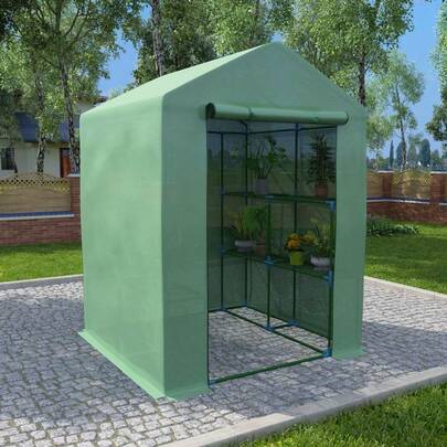 vidaXL Greenhouse Green Polyethylene Mesh Fabric Large Shelving Greenhouse Rectangular Modern UV-Resistant Materials Plant House Tomato House Gardening Greenhouse
