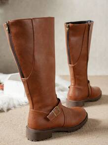 Fall/Winter 2025 Simple Fashion Women Over-The-Knee Boots, Anti-Slip Comfortable Versatile Square Buckle Decor British Style Plus Size Riding Boots,Western Boots