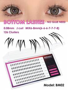 Seedew 112-126 Clusters/Box, Self-Adhesive Lower Lashes, Short Style, 0.08mm/0.10mm, J-Curl, Natural Length, 5mm/6mm/7mm/8mm, Daily Makeup, Eyelash Extension Tools, Eyelash Clusters, Individual Lashes, False Eyelashes - J - View 10
