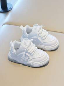 1 Pair Kids White Sneakers, Fashion New Style Children Outdoor Casual Non-Slip Running Shoes, Toddler Shoes - White - View 2