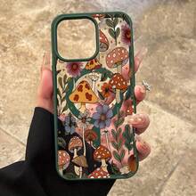 Forest Mushroom Magnetic Pattern Shockproof Silicone Non-Yellowing Transparent Protective Phone Case With Color Frame Gift For IPhone 17 Pro Max Air16 Pro Max 16e 15 Plus 14 13 12 11 XS Max XR X - Green - View 7