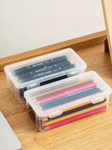 Desktop Ultra Large Capacity Transparent Storage Box, Colored Pen, Pencil Drawing Pen Holder, Student Stationery Box, Creative And Simple Pencil Box, Pen Box, Desktop Essential Storage Artifact