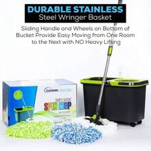 2025 Popular Styles Premium Spin Mop Cleaning Bucket Set With 3 Microfiber Mop Heads IncludedFamily Choice - 黑綠 - 查看 2