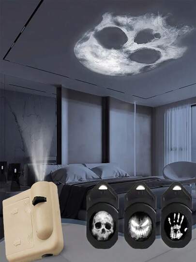 LED投影灯 - 骷髅/手印/表情可选，USB夜灯，适用于万圣节装饰、卧室和客厅氛围营造、墙面和天花板装饰、节日礼物、家居装饰、摄影背景、万圣节装饰、房间装饰、万圣节花园装饰、节日装饰