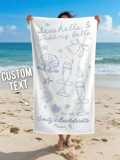 1pc Custom Name Beach Towel, Custom Beach Towel With Name, Custom Name Pool Towel, Personalized Name Beach Towel, Personalized Bath Towel, Gift Towel, 70*140cm, Letter Combination Beach Towel, Perfect For Bachelorette Parties, Travel, Vacation