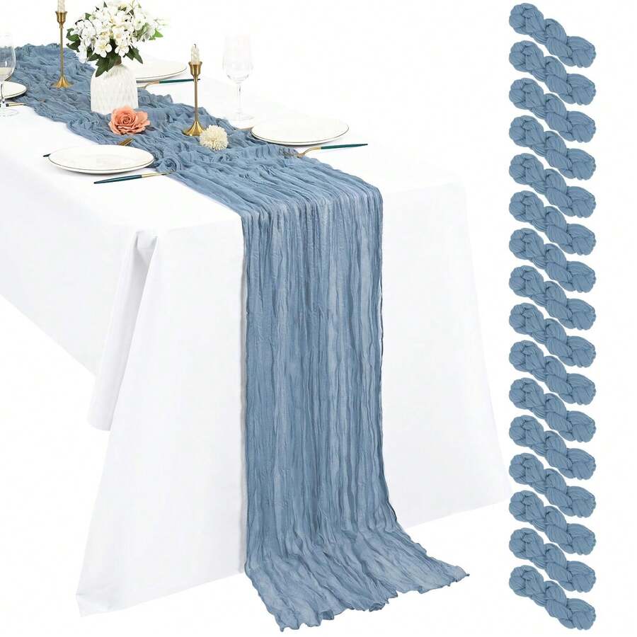 16 Pack Dusty Blue Cheesecloth Boho Gauze 21x120 Inch Rustic Romantic Long Table Runner For Wedding Party Bridal Shower Thanksgiving Christmas Decoration - Dusty Blue - View 1