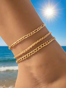 Set da 3 cavigliere estive alla moda con perline a forma di stella marina e conchiglia, versatili per uso quotidiano, spiaggia, feste, regalo