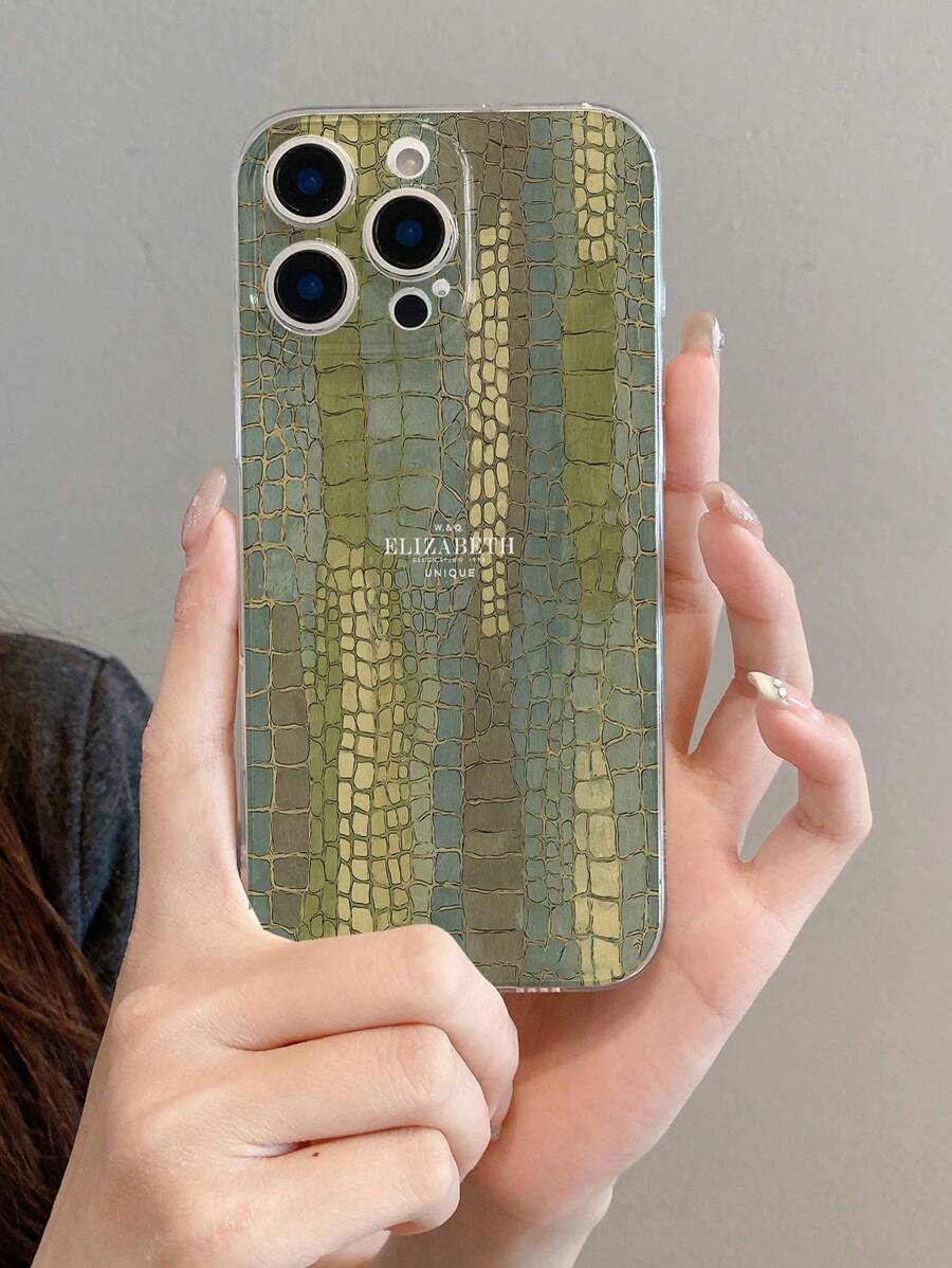 1 件创意鳄鱼纹理字母图案透明柔软 TPU 防震防刮防指纹手机壳，相机镜头保护适用于 Apple、Nothing、Pixel、INFINIX、Redmi - 彩色 - 查看 1