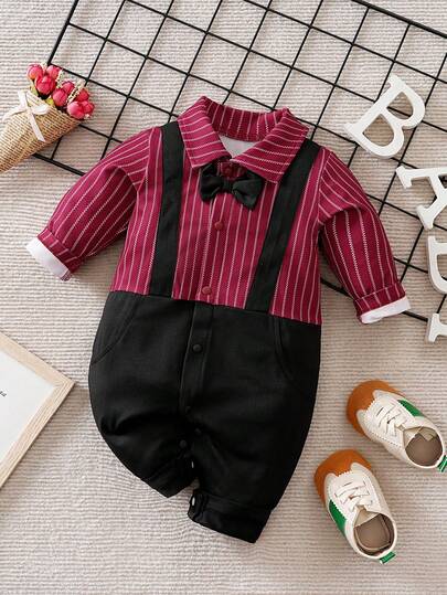 Yierying Baby Boy Gentleman Style Black Bowknot & Suspender Long Sleeve Jumpsuit, Autumn/Winter