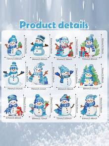 12 chaveiros com pintura de diamante de boneco de neve, enfeites pendentes com pintura de diamante 5D DIY, decoração de Natal e artesanato doméstico