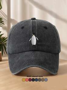 1pc Unisex Embroidered Penguin Cute Fashion Camping Fishing Baseball Cap, Outdoor Casual All Season Curved Brim Hat, Soft Crown Stylish Cap, Adjustable Size, Suitable For Daily Matching, Holiday Gift