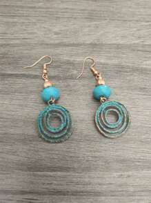 1 paire de boucles d'oreilles circulaires vintage bohèmes creuses en faux turquoise, un cadeau de bijoux convenant pour le port quotidien et les jours fériés pour les femmes